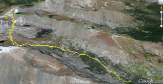 Google Earth Route Overview.  Ascent route is shown in green descent in yellow 